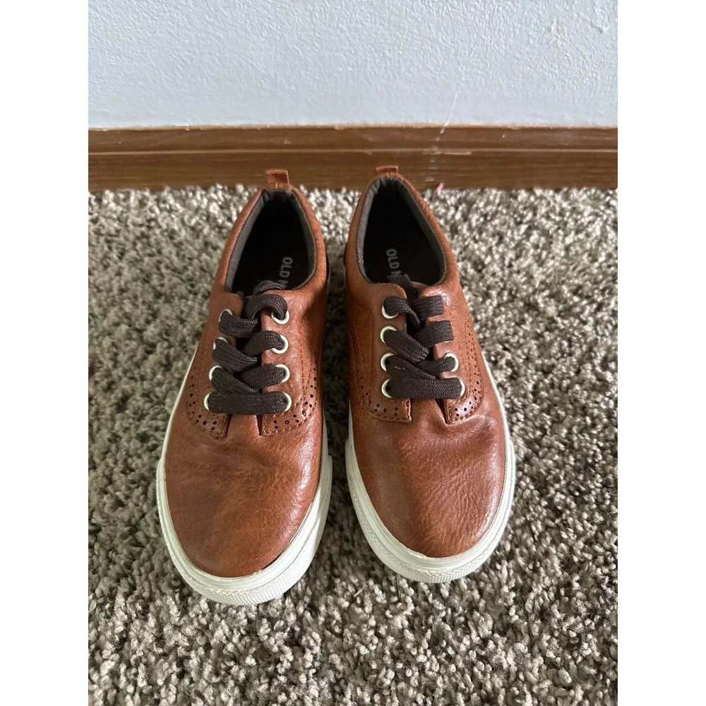 Old Navy Boys Brown Faux-Leather Oxford Sneakers Size 13